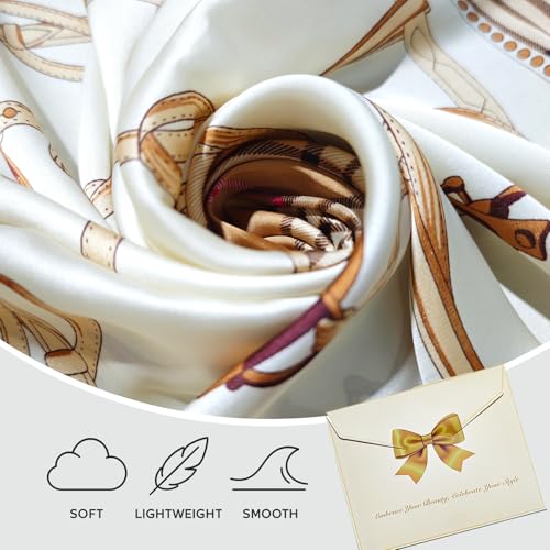 Seawhisper Premium Printed Satin Silk-Like Neck Scarf for Women Square 26" - color: Khaki