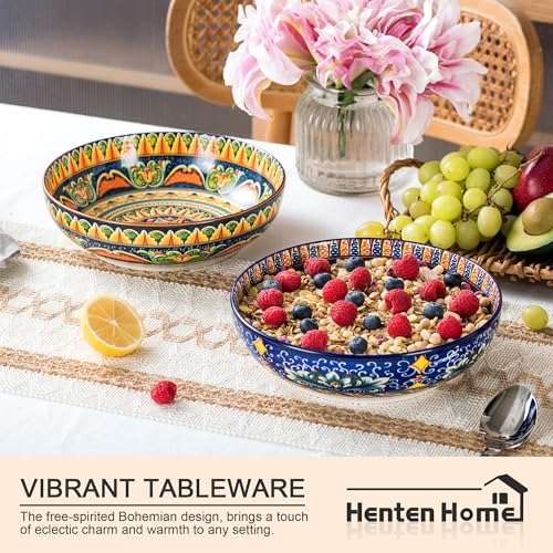 Henten Home Ceramic 50 oz Pasta Bowls, Shallow Soup Bowl Set of 2 - color: Set B