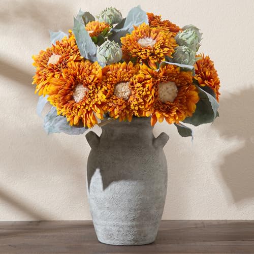 Enra Gray Textured Ceramic Vase with Handles, 9.76" Rustic Farmhouse Decor - color: Farmhouse-9.76 in