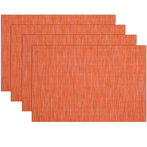 SHACOS Orange Placemats Set of 6 Woven Vinyl Place Mats for Dining Table Indoor Outdoor Wipe Clean Table Mats Thanksgiving Holiday Party Banquet Buffets Table Decor (6, Orange) - color: Orange, size: Set of 6