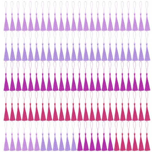 NACHLYNN 120 Pcs Bookmark Tassels Bulk 13cm/5 Inch Silky Handmade Soft Craft Mini Tassels for Jewelry Keychain Making with Loops for Dress Decoration DIY Craft Accessory (Purple Series) - color: Purple Series