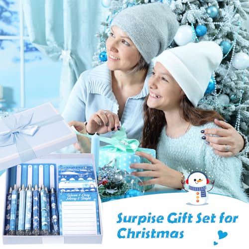 Dispowreath 24 Pcs Winter Sticky Notes with Pens Blue Snowflake Themed Gift - style: Blue Xmas
