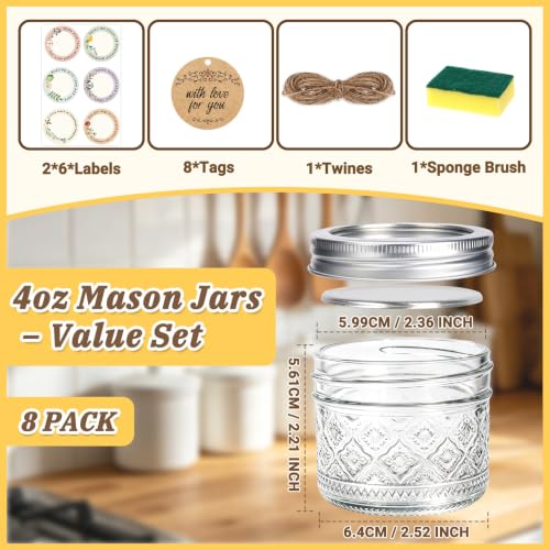 STARDISDE 4oz Small Glass Mason Jars 8-Pack, Canning Jars with Lids - color: Clear08-4oz