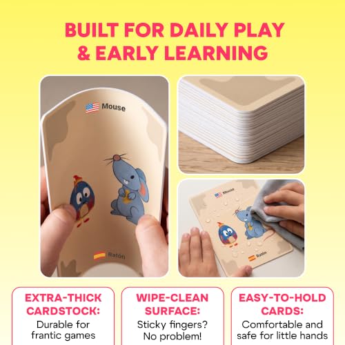 Kidrox Animals Flash Cards, English Learning Cards with Spanish Translations Included, Indestructible Double-Sided, 30 Cards - color: Animals