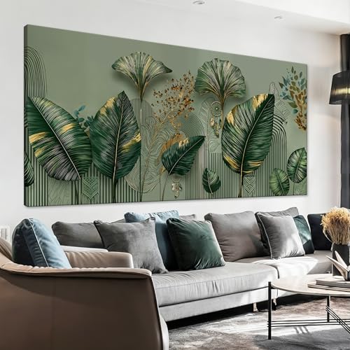 Tropical Green Leaf Accent Canvas Wall Art Decor For Living Room 20" X 40" - color: LAI-13D, size: 40"L x 20"W