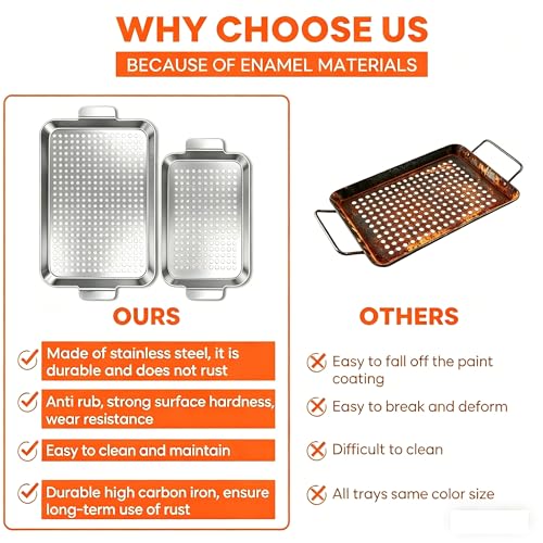 2PCS Grill pan: Stainless steel Grill topper for outdoor grill - easy clean grill topper suitable for camping, picnic, party - size: Middle and large