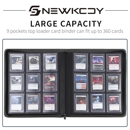 Snekdy Top loader Binder, 9 Pockets Top Loader，Holds 360 Top Loaders cards, Card binder with Sleeves for card in 3 x 4 inches color smooth Zipper PU Leather (Light Grey) - color: Light Grey