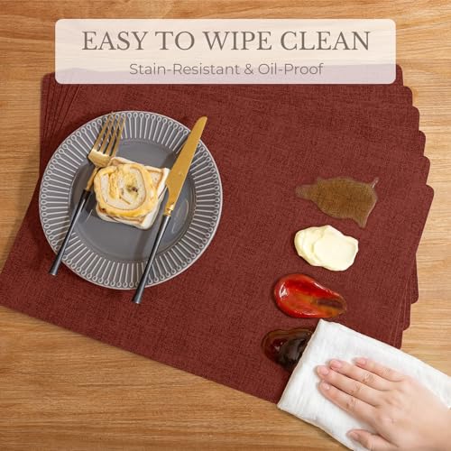 Romanstile Faux Leather Vinyl Placemats Set of 6, Red - color: Red