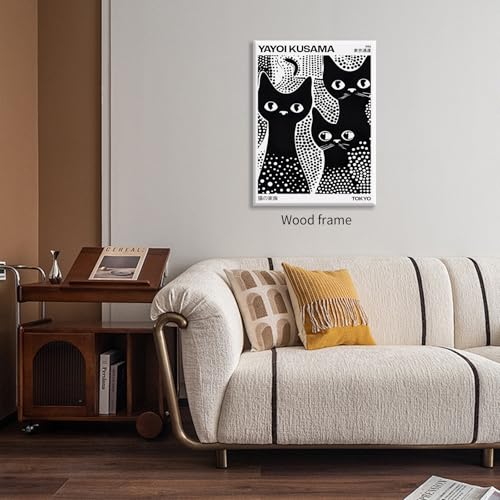 Cute Black Cat Poster Japanese Yayoi Kusama Wall Art 08x10 inch Framed Trendy Animal Canvas Prints for Bedroom Dorm Wall Decor Cat Lover Gifts - color: Trendy 5-WFramed, size: 10"L x 8"W