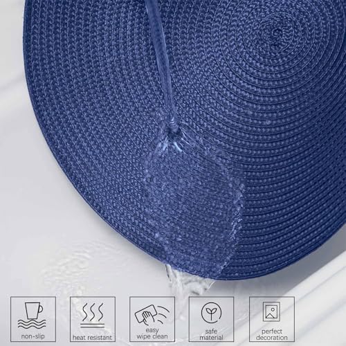 AHHFSMEI Round Placemats Set of 4 Heat Resistant Washable Non-Slip Woven Braided Table Mats for Dining Table Kitchen & Home Decor (Navy Blue,4) - color: Navy Blue, size: Set of 4
