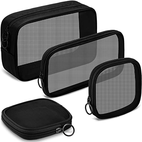 Weewooday 4Pcs Mesh Makeup Bag, Black, Small, Large, Medium, Classic - color: Black, size: Small, Large, Medium, style: Classic