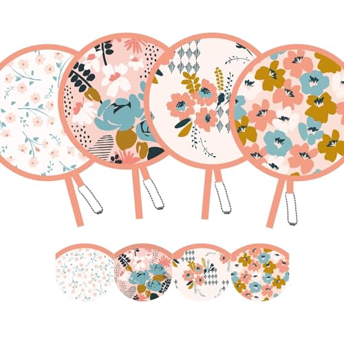4 Pcs 4 Pink Floral Painting Folding Hand Fans, Compact Purse Fans for Women, Stowable Handheld Fan for Concert, Travel, Indoor & Outdoor Activities （Sakura pink） - style: Sakura Pink