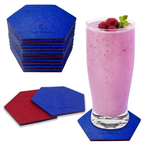 A&A Wonders Premium Felt Coasters for Drink, Two-Tone Reversible, Absorbent Felt Protects Furniture, Table, Anti Slip, Suitable for Drinks & All Table Types (Wine Red/Royal Blue, Hexagon 12 Pack) - color: Wine Red/Royal Blue, size: Hexagon 12 Pack