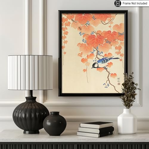 Poster Master Vintage Great Tit on Paulownia Branch Poster - Retro Bird Print - Japanese Art - Gift for Men, Women & Animal Lover - Decor for Dorm, Bedroom or Living Room - 8x10 UNFRAMED Wall Art - color: Style-12, size: 8"L x 10"W