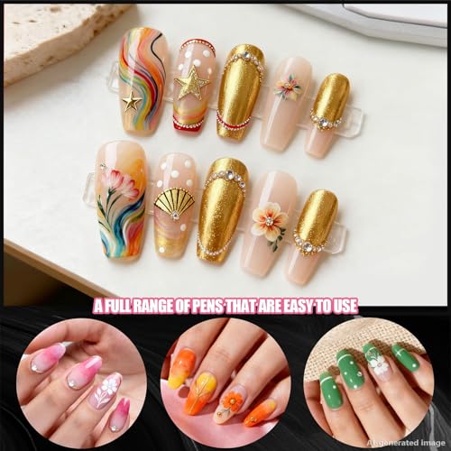 Artdone Nail Art Brushes With Nail Stands Nail Art Tool Set, Dotting Tools, Dust Brush,Striping Brushes for Long Lines, Drawing Pen For Gel Polish Design supply - color: Nail Brushes And Stand Kit A