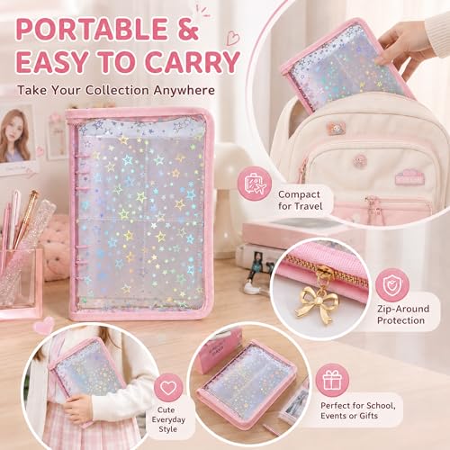 4 Pocket Card Binder for Girls, Cute A5 Clear Kpop Photocard Binder - color: A Pink, size: 4-Pocket