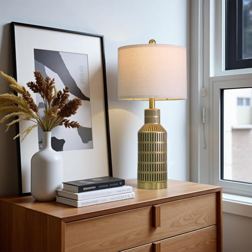 USumkky 25" Gold and Black Modern Ceramic Bedside Lamp Set of 2 for Bedroom Decor Farmhouse Table Lamp for Living Room Office Dorm - color: Gold Black