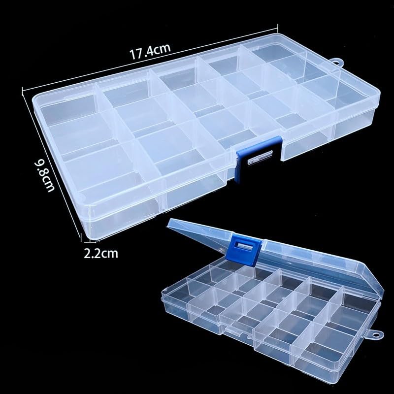 1pcs Adjustable 1-24 Grids Compartment Jewelry Box Transparent Plastic Storage Boxes Container Earring Organizer Case (Style3) - color: Style3