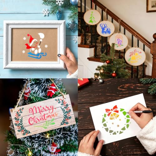 72 PCS Christmas Stencils for Painting - 3x3 Inch Santa Claus Snowflake Christmas Tree Reusable Xmas Painting Templates on Wood, Glass, Fabric, Window Door Decor DIY Party Decoration - style: Christmas