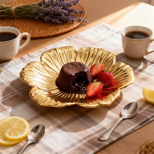 Tissting Round Gold Metal Serving Tray, Coffee Table Trays Decorative, Vintage Fruit Bowl, Vintage Metal Dessert Plates, Turkish Embossed Decorative Tray for Coffee Bar Snack Dessert (7.09") - size: 7.09 inches