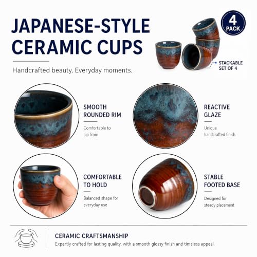 Ceramic Japanese Tea Cups, 5 oz Tea Cup, Chinese Tea Cup, Asian Teacup, Teacups, Set of 4, Peacock Tail - color: Peacock Tail, size: 4 pcs