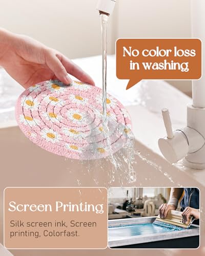 Absorbent Cup Coasters Set of 6 with Holder, Daisy - color: Daisy