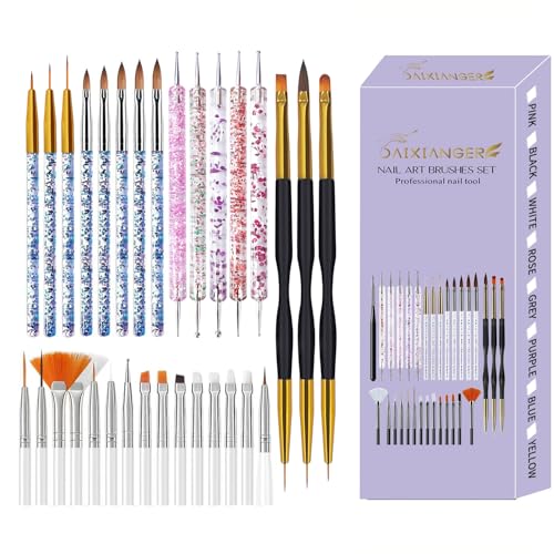 31PCS Nail Art Brush Set, Liner, Dotting, Fan & Flat Brushes - color: white