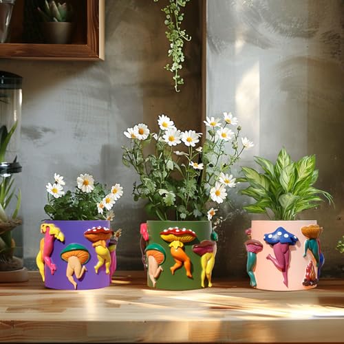 GUGUGO Mushroom Female Body Planters, Unique Dancing Lady Flowers Planter, Cute Quirky Butt Plant Pots for Indoor Plants, Funny Succulent Flower Pot for Home Decor, Eclectic Aesthetic Gift, Purple - color: E, size: 5in