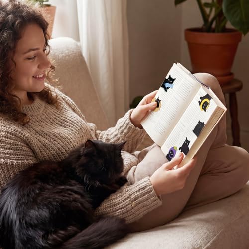 30Pcs Magnetic Bookmarks, Cute Black Cat Book Markers Clip, Cat Magnet Page Markers, Book Lover Gifts for Women, Kids, Book Lovers Reading Lovers, Office Home Supplies Book Accessories, 15 Styles