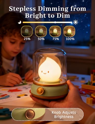 WANIDEA Cute Night Light, Kids Night Light with Batteries, Bedroom Decor - color: Flame Green White Noise