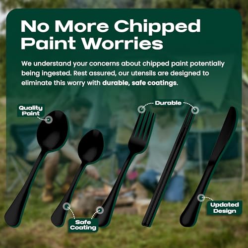 Travel Utensils With Case, 5 Pcs portable silverware set (Black) - color: Black, size: 5 Pieces