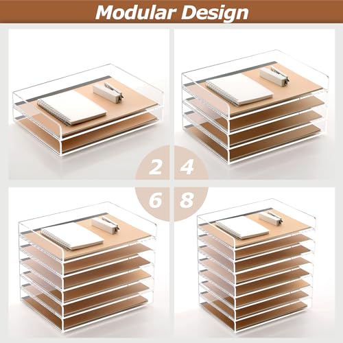 2 Pack- Stackable Paper Letter Tray, A4 File Tray Desk Organizer, Acrylic - style: Thin 2 Tier Trays