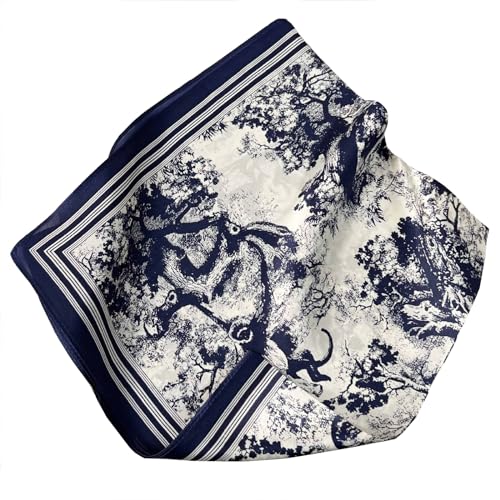 JERLA 100% Mulberry Silk Neck Scarf 21"x21" Small Square Scarfs for Women Gift Packed - color: Blue Navy Forest