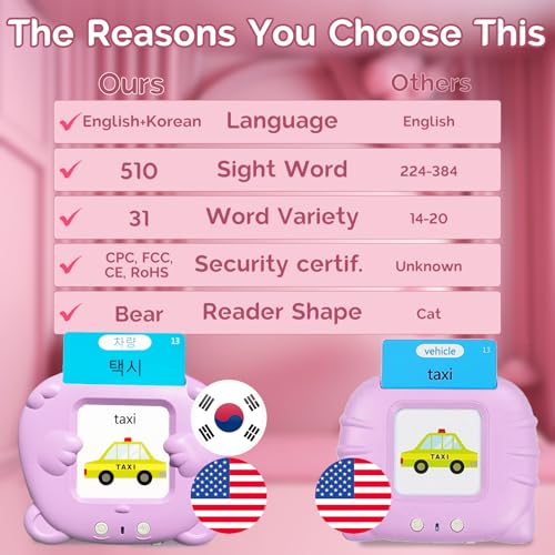 English Talking Flash Cards Bilingual for Kids - Korean, Pink - color: Korean, size: Pink