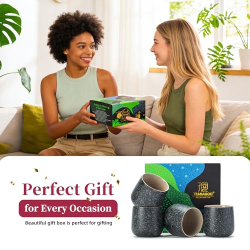 TEANAGOO Japanese Tea Cups Set of 4pcs, 6.9oz/205ml Elegant Ceramic Matcha Cups with Flat Base, Charcoal Black Handleless Coffee Mugs, Microwave & Dishwasher Safe, Beautiful Gift Box - color: Charcoal Black, size: 7.2 fl oz (4-Count)
