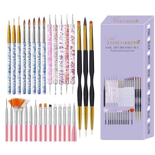 31PCS Nail Art Brush Set, Liner, Dotting, Fan & Flat Brushes - color: pink