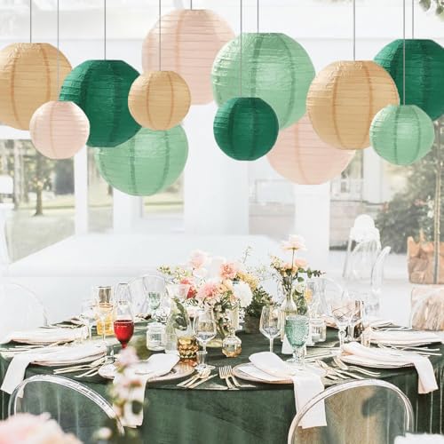 Sage Green Paper Lanterns Decorative 12pcs Party Hanging Decorations for Rustic Party Bridal Shower Wedding Baby Shower Graduation Anniversary Neutral Room Decor - color: Sage Green,forest Green,brown,ivory