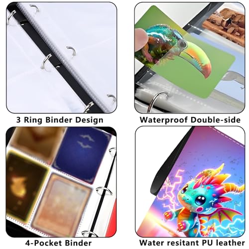 4 Pocket Trading Card Binder, Holds 400 Cards, Zipper Binder - color: Lightning Dragon