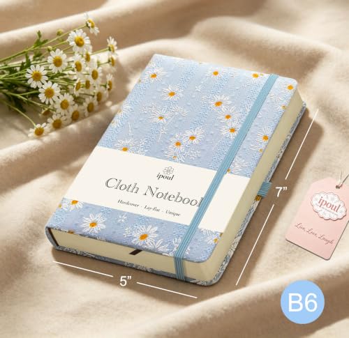 Blue Notebook, Small Notebooks 5x7, B6, Cute Jouranl, Hardcover, Lay-flat, College Ruled, Thick, Journal for Women, Girls, Cloth Flower Cover - color: B6-Cute Daisy Blue