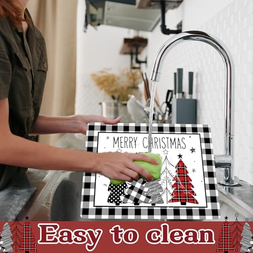 Christmas Placemats Set of 6 Xmas Trees Plastic Table Mat 17×13×0.04in - style: Christmas Black White Tree