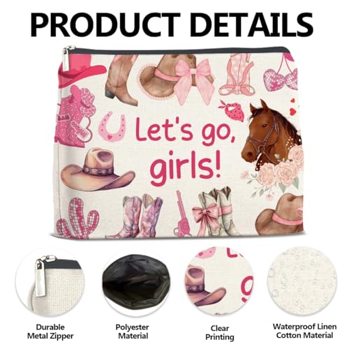 LyoGao Western Cowgirl Pink Makeup Bag, Nashville Cosmetic Bag for Country Girl Friend Daughter Sister, Let's Go Girls - color: girls