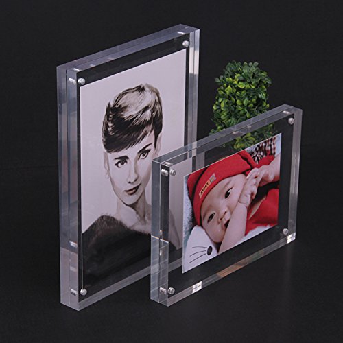 Clear Acrylic Photo Frame,Magnetic Perspex Picture Holders Table Standing Double Side Displays (2.5x3.5) - size: 2.5x3.5"