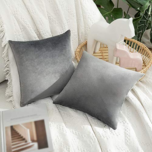 MIULEE Velvet Throw Pillow Covers 12x12 Inch Pack of 2 Medium Gray - color: Medium Gray, size: 12" x 12" (Pack of 2)