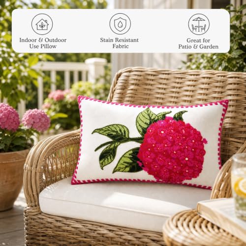 Alysheer Hydrangea Embroidered Lumbar Throw Pillow Covers 12"x 20",Hot Pink - color: Hydrangea Hot Pink, size: 20" x 12" (Pack of 1)
