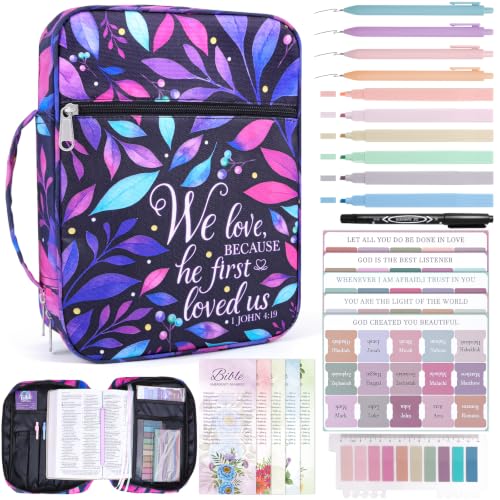 XKDOUS Bible Cover Case for Women Bible Bag Journaling Kit w/Study Supplies - color: Canvas Purple, size: Large