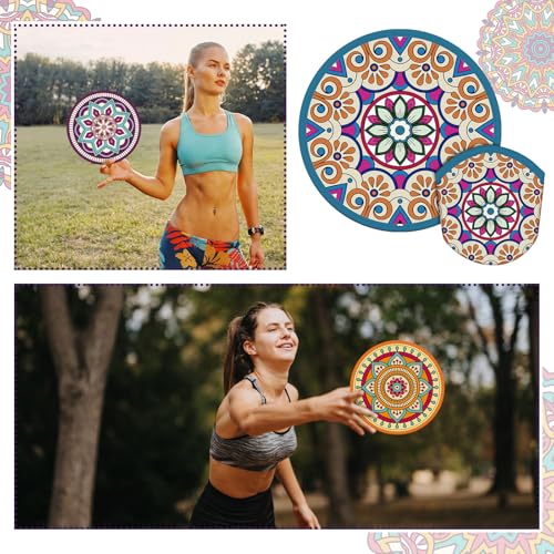 Gejoy 24 Pcs Purple Mandala Flying Disc Foldable Hand Fan Round 8 Styles - color: Purple Mandala