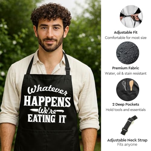 Funny Black Grill Apron with Pockets for Man,Dad,Husband,Father in Law,Chef Daddy Grilling Apron BBQ Cooking Gifts - color: We Are Eating It