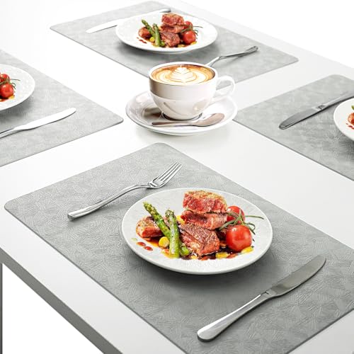 Gray Plastic Placemats Set of 8, Faux Leather Waterproof Table Mats - color: Light Gray