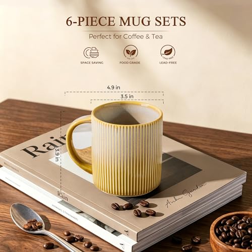 theterra Ceramic Coffee Mugs Set of 6, 14.2 oz Coffee Cups with Handle - color: Autumn Haze, size: 14 OZ (Set of 6)