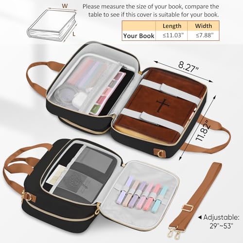 FINPAC Large Bible Cover Case for Women, Bible Bag Study Supplies Kit - color: Black